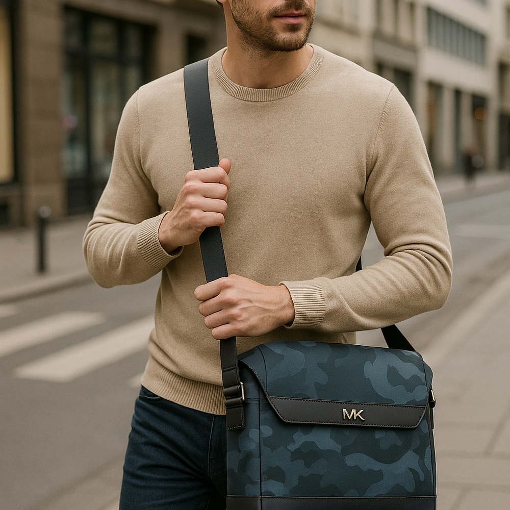 Michael Kors Men's Blue Camouflage Messenger Bag